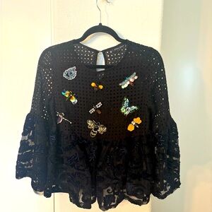 Dor Dor Black Lace Blouse with Embellishments